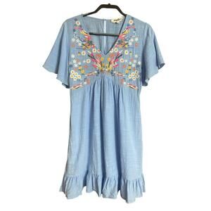Haptics by Holly Harper embroidered neckline light blue dress large
